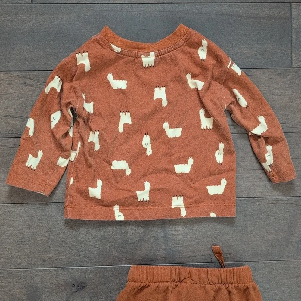 Hanna Andersson 12-18 Month Llama Print Long Sleeve Tee & French Terry Pants Set